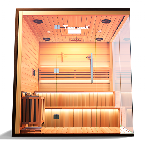  Spacious and luxurious Finnish sauna crafted from top-quality wood, providing an authentic steam experience and enhanced relaxation for ultimate wellness.