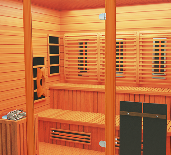  Premium sauna designed with full-spectrum infrared technology, promoting relaxation, detoxification, and overall wellness in a tranquil setting.

