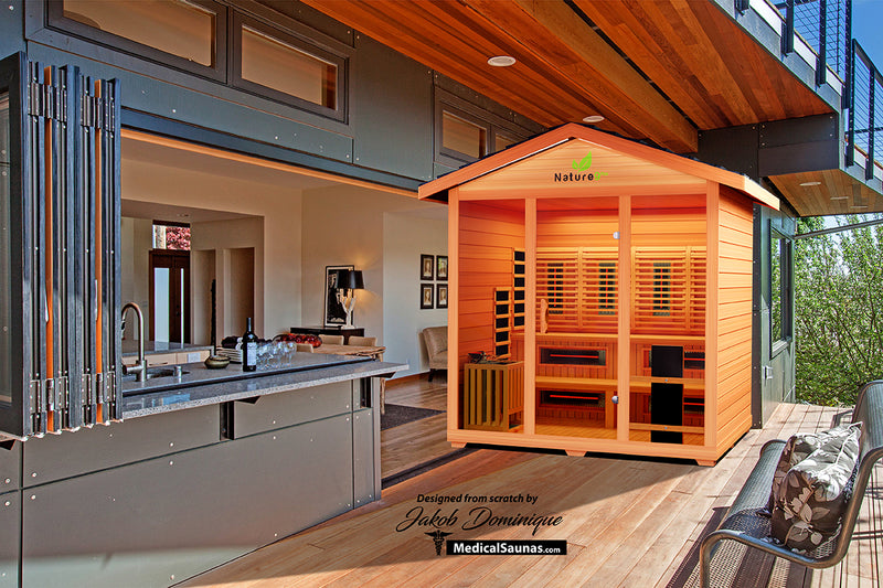 Versatile sauna combining traditional and infrared heating technologies, designed for optimal relaxation, detoxification, and wellness in a stylish, compact design.

