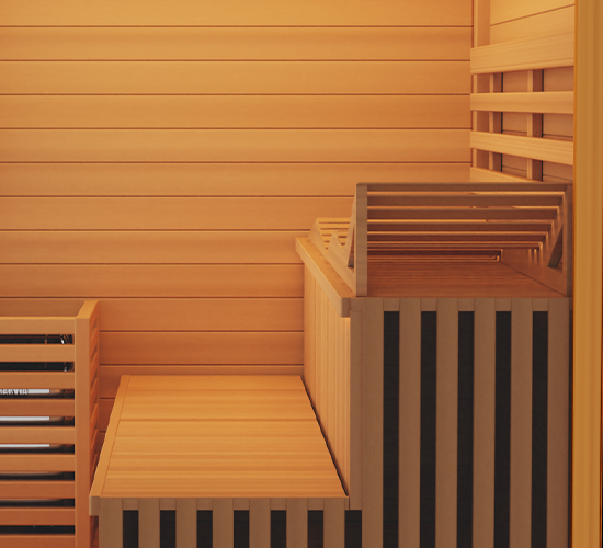 Luxurious Finnish sauna featuring high-quality wood construction and a spacious interior, designed for an authentic steam experience and enhanced relaxation.