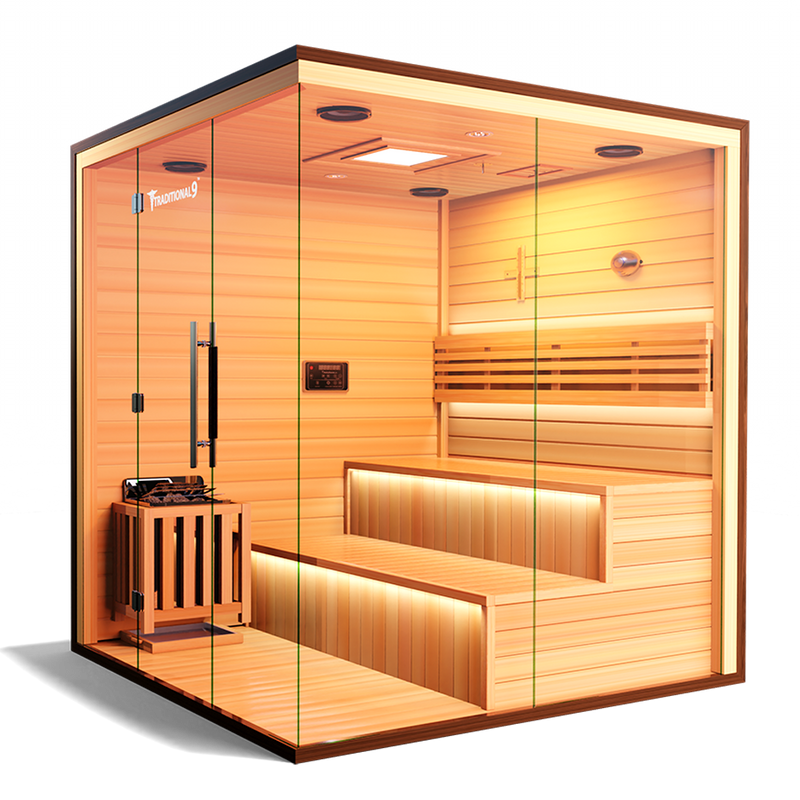  Spacious and luxurious Finnish sauna crafted from top-quality wood, providing an authentic steam experience and enhanced relaxation for ultimate wellness.