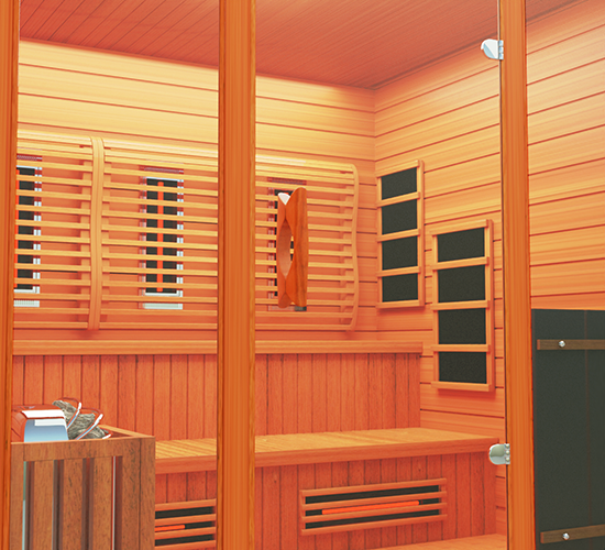  Premium sauna designed with full-spectrum infrared technology, promoting relaxation, detoxification, and overall wellness in a tranquil setting.

